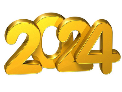 3d 黄金数量新的一年到 2024 年白色背景上