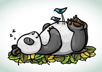 卡通睡熊猫和鸟图片