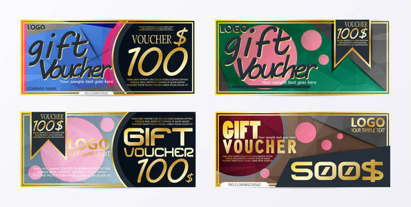 礼品券卡模板与货币矢量图抽象设计插画