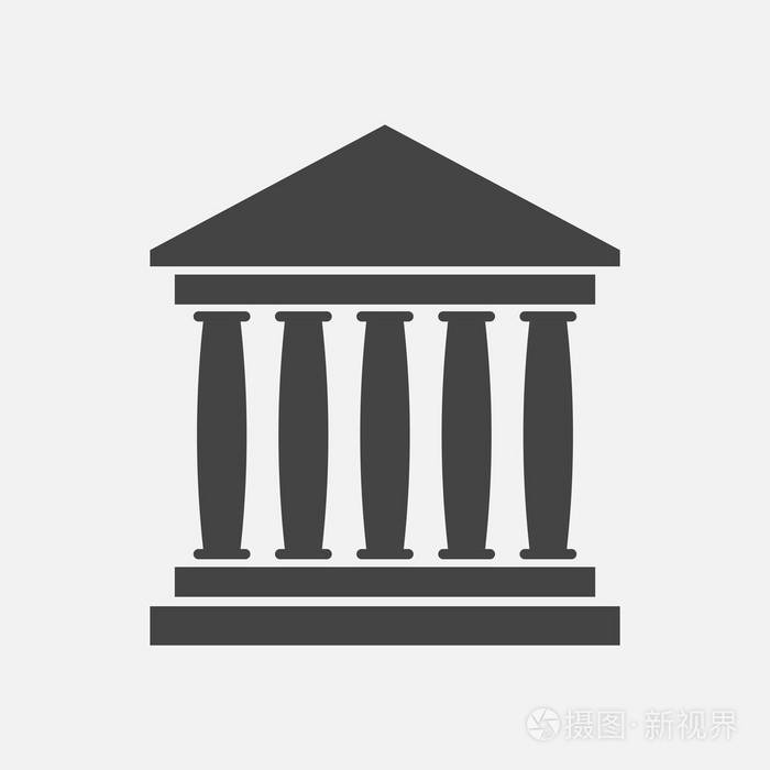 银行大楼中平面样式的图标.白色背景上的博物馆矢量图