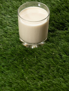 绿草上的一杯牛奶