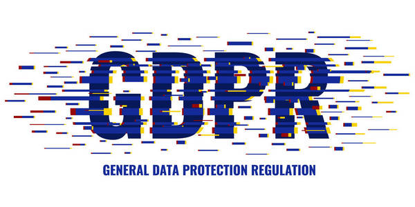 Gdpr 海报制作的小故障噪声像素效应的白色背景。欧洲一般数据保护条例的概念。矢量标头模板