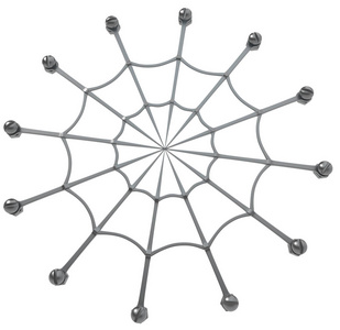 蜘蛛网螺栓灰色金属3d 例证, 隔绝, 水平, 结束白色