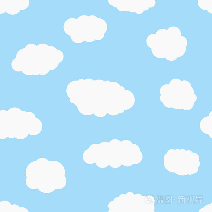 蓝蓝的天空和白色卡通云彩的无缝背景.矢量图
