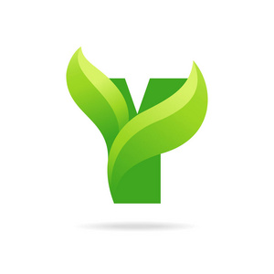 Y 图标，带绿色的树叶。矢量生态设计