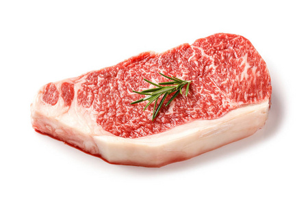 和牛 striploin 牛排上白色孤立