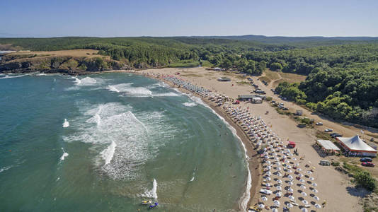 在 Sinemorets，保加利亚海滩的鸟瞰图