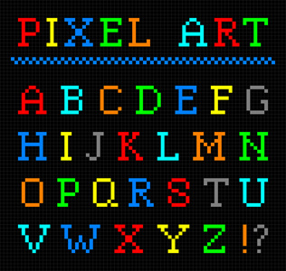 像素艺术字体颜色。向量集的信件
