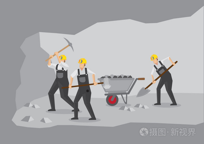 煤矿工人工作在地下矿山矢量图