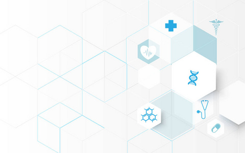 医学和科学的图标。基于蓝色背景的数字高科技六边形