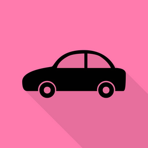 汽车标志图。与平面样式阴影路径在粉红色的背景上的黑色图标