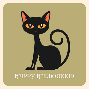 快乐万圣节贺卡最小的风格与黑猫字符. 万圣节网站横幅