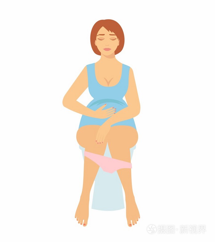 女人正坐在马桶上.膀胱问题或怀孕或疾病概念