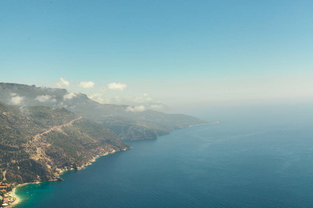 费特希耶, 土耳其全景 Belcekiz 海滩景观。Oludeniz, 蓝色泻湖费特希耶从空中无人机。地中海海岸