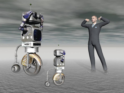 机器人和人类在竞争中3d 渲染