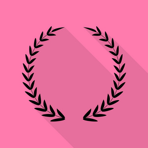 桂冠标志。与平面样式阴影路径在粉红色的背景上的黑色图标