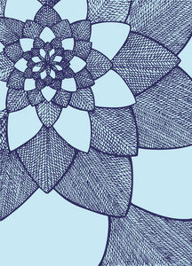 Zentangle 抽象花。装饰花。手绘插图。贺卡的装饰品. 蓝色颜色。涂鸦画。抽象花卉设计