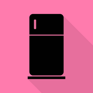 冰箱的标志图。与平面样式阴影路径在粉红色的背景上的黑色图标
