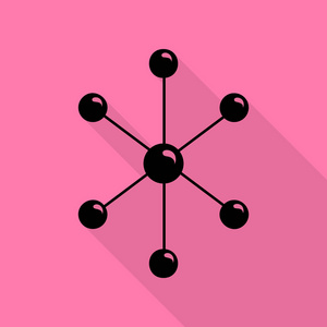 分子标志图。与平面样式阴影路径在粉红色的背景上的黑色图标