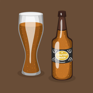 酒精啤酒矢量透明玻璃和瓶插图啤酒和饮料喝