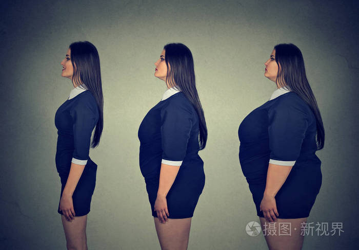 转型.年轻的胖女人变得苗条身材的女孩
