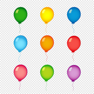 在透明背景上的彩色的氦气球