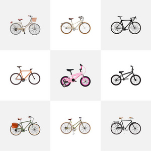 一套自行车逼真的符号与孩子, 妇女周期, 复古和其他图标为您的 web 移动应用程序徽标设计