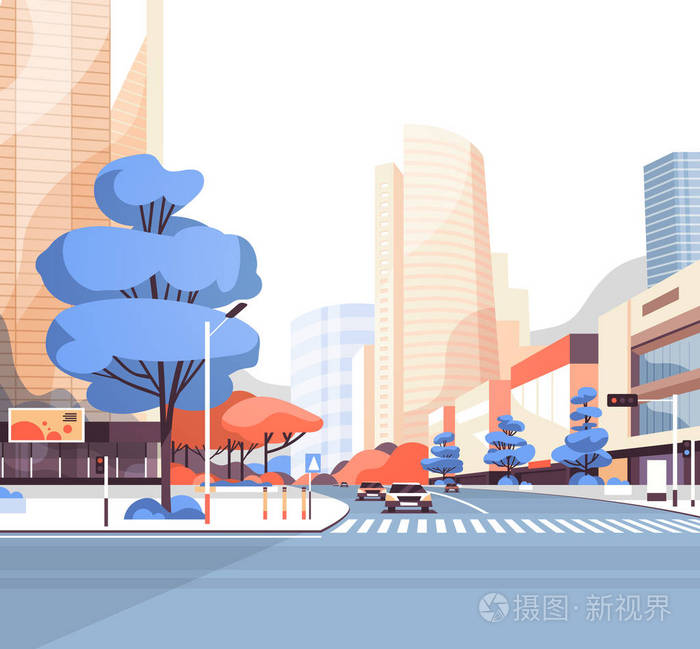 城市街路摩天大楼建筑景观现代城市广场公寓插画-正版商用图片0qtz77