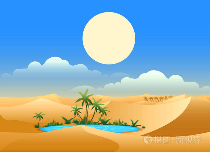 沙漠绿洲背景插画-正版商用图片0quay4-摄图新视界
