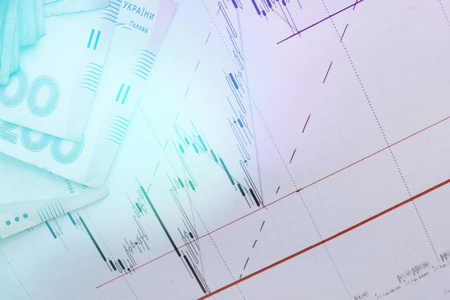 股票行情图表上的外汇图表和货币在线直播屏幕。证券市场融资图。证券交易所市场。专业的银行经纪工作站。图形背景。外汇交易。光色调
