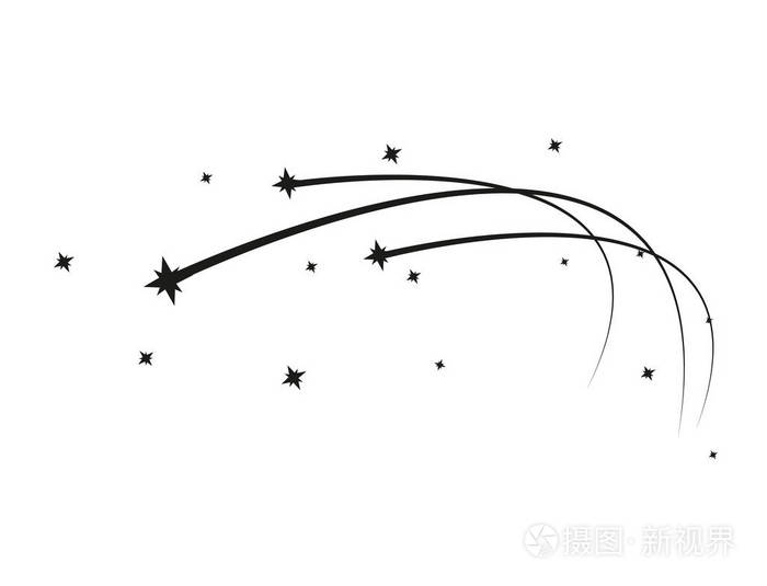 抽象流星矢量-黑色流星, 白色背景上的优雅星迹-流星体, 彗星, 小行星