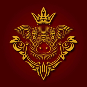 黄猪是中国2019新年的象征。花纹猪口配饰冠