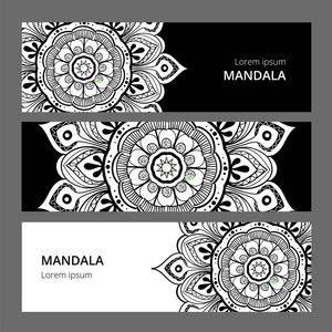 印度花佩斯利奖章横幅。民族曼荼罗装饰品。可用于纺织贺卡着色书电话盒打印