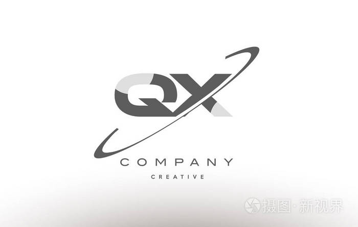 摄图新视界 插画 标志,符号 qx q x 耐克灰色字母字母徽标.eps