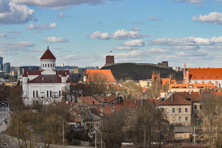 立陶宛维尔纽斯。在维尔纽斯的鸟瞰图。维尔纽斯全景 纳斯城堡 老城和其他对象