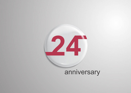 24周年纪念标志庆典, 红色平面设计内3d 白色圆形背景