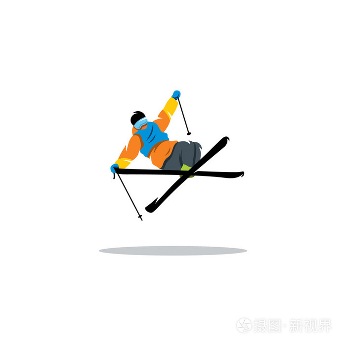 自由式滑雪表演跳高.矢量图