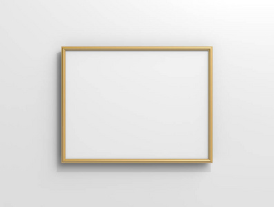 3d 渲染中挂在墙上的空白复制空间的哑光金色相框