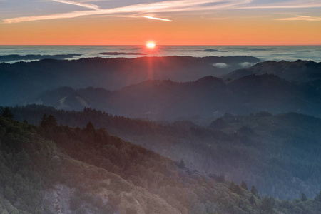 日落景色从芒 Tamalpais 东峰。马林县, 加利福尼亚, 美国