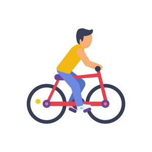 骑自行车的红色脚踏车彩色矢量插图