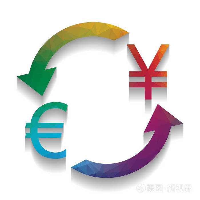 货币兑换标志.欧元和日本日元.向量.多彩的 ico
