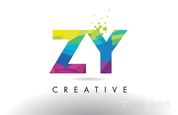 zy z y 多彩字母折纸三角形设计矢量
