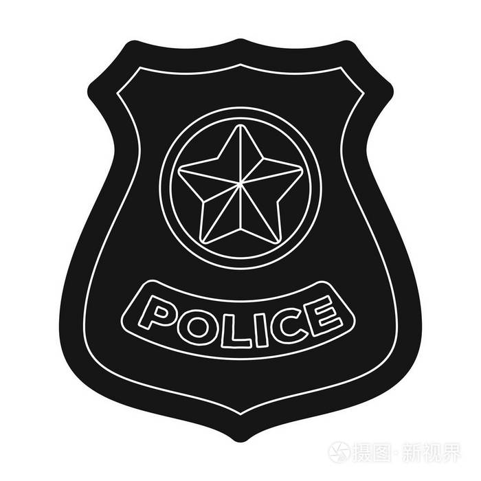 警察徽章中孤立的白色背景上的黑色风格的图标.警察象征股票矢量图