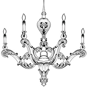 复古巴洛克风格优雅的枝形吊灯。矢量豪华皇家丰富风格的装饰。经典灯插画素描