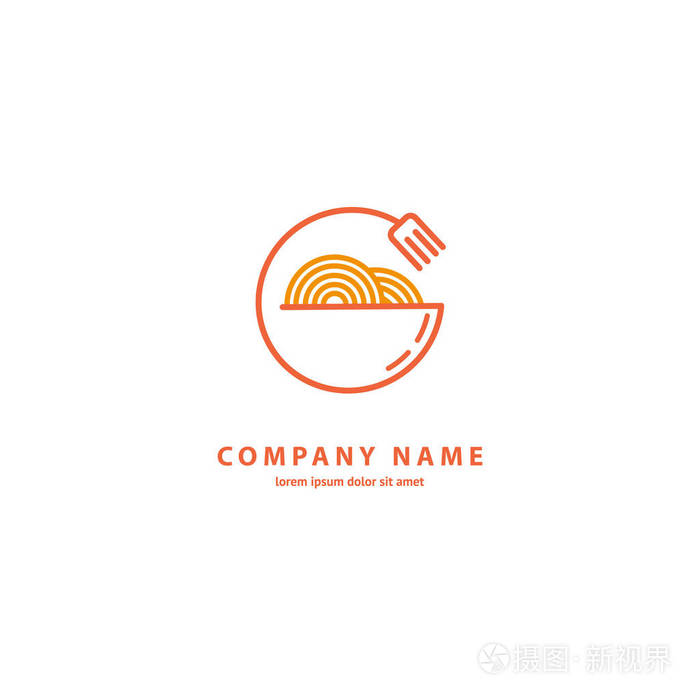 插图设计的单线, 简约, 简单的标识中餐厅.带面条的矢量图标板