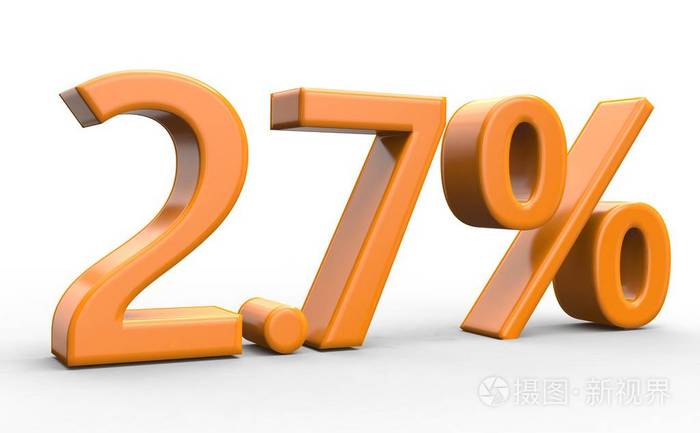 27 的折扣.独立白色背景上的橙色3d 数字