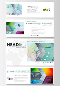 社会媒体和电子邮件标头集，现代的横幅。业务范围覆盖模板，简单的可编辑矢量，平面布局中常用的尺寸。多彩的设计背景与抽象的形状，波。