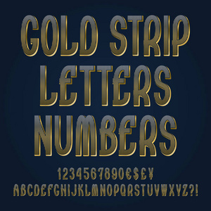 黄金带字母, 数字, 美元, 日元, 英镑和欧元的货币符号, 感叹号和问号