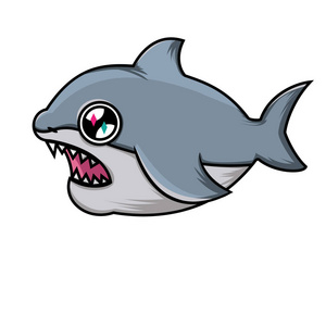 可爱的卡通鲨鱼在白色背景上。张嘴露齿