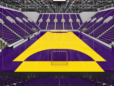 现代体育竞技场手球与紫色的座椅和 1 万球迷的贵宾包厢